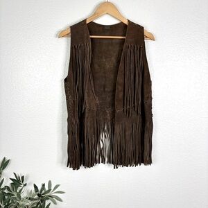 VINTAGE Brown Suede Fringe Vest Bohemian